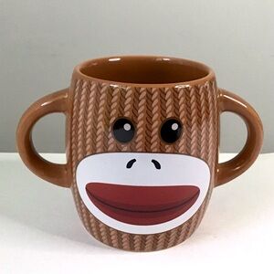 Sock Monkey Mug Cup Ceramic Double Handle Ears Excellent by Galerie